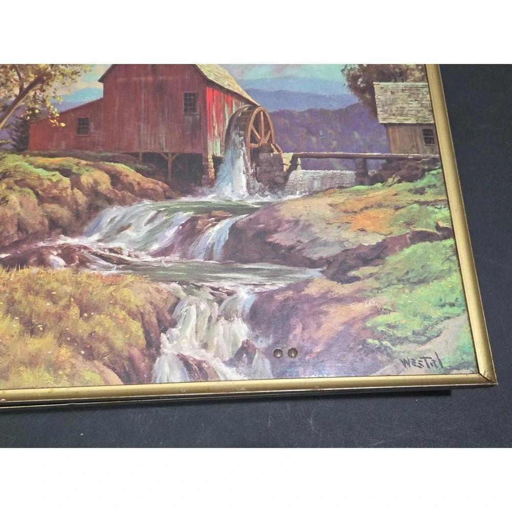 Vtg Westal complete 5-Piece TV Tray Set Mid‎ Century Farm Barn Nature Folding